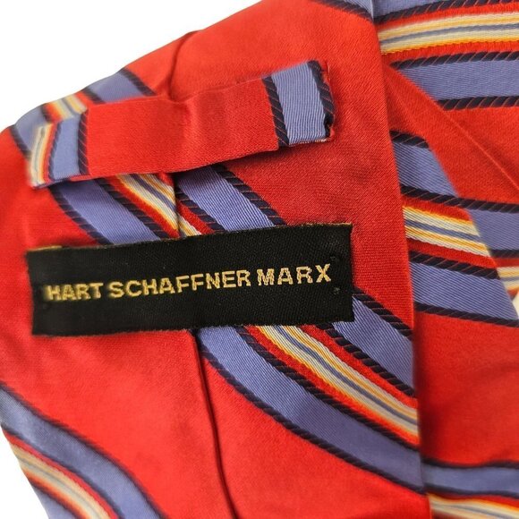 Hart Schaffner Marx Handmade Silk Tie Red Violet Navy Yellow Angular Stripe 3.5" - Picture 2 of 5